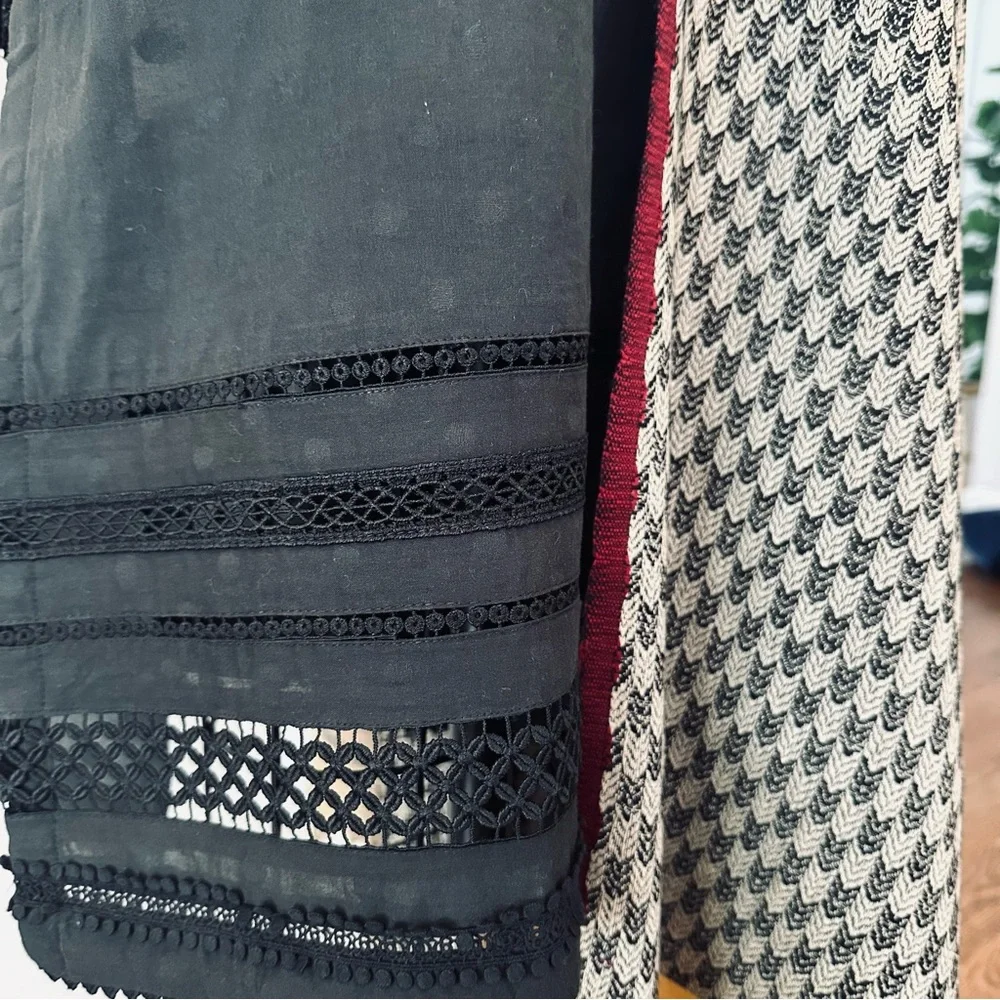 Black Cotton Kurta with Embroidered Border and Wool Blend Shawl - Picture 3 of 4